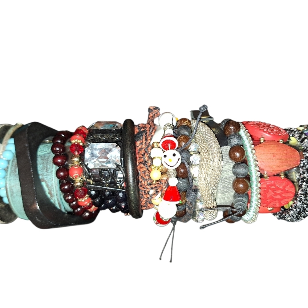 56 Bundle Used Bracelets Wood Stretchy Crystals vintage to now Boho RESALE
